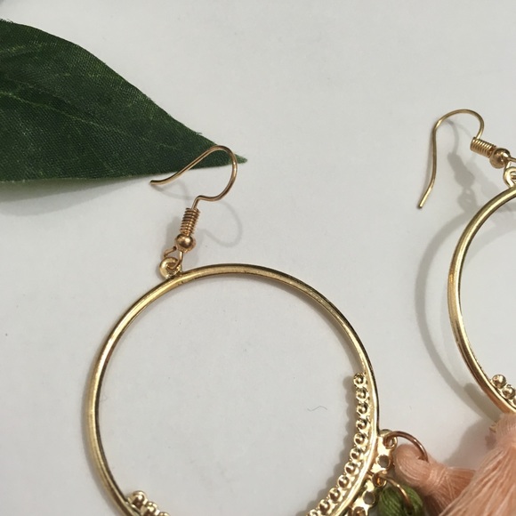 Aimee • Gold Hoop Tassel Earrings - Picture 2 of 4